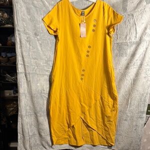 Yellow Dress NWT Emery Rose Dress‎ asymmetrical hem women’s XL lightweight
